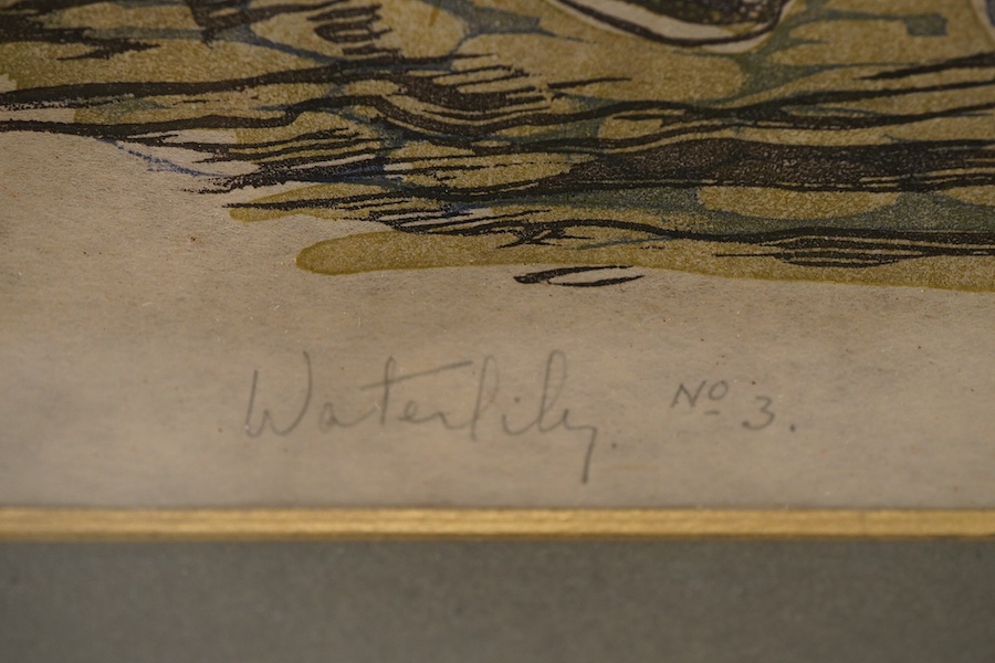 Gertrude Hemes, 'Waterlily No. 3', signed and dated 1949 in pencil, linocut, 32 x 27cm